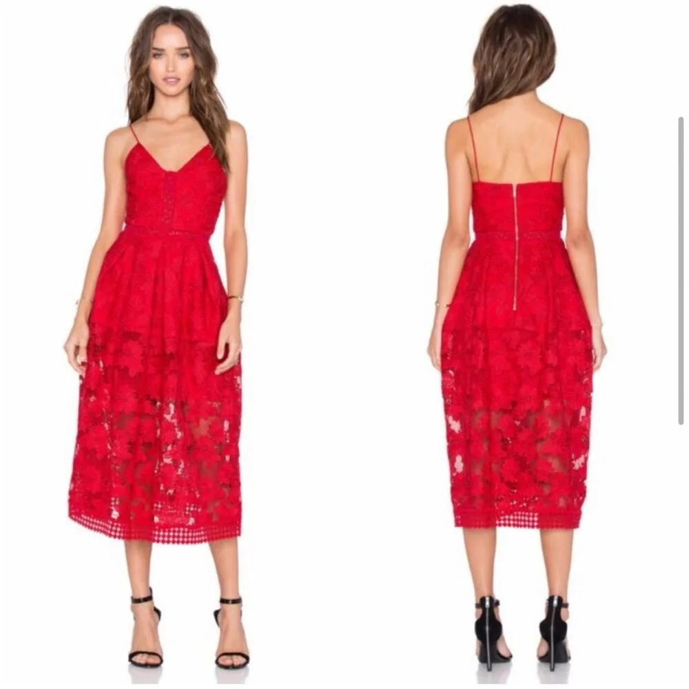 Nicholas Red Roleau Ball Pleated Lace Dress Small - Picture 5 of 10